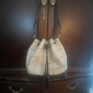 Dooney & Bourke Cream and Brown Geometric Shoulder Bag